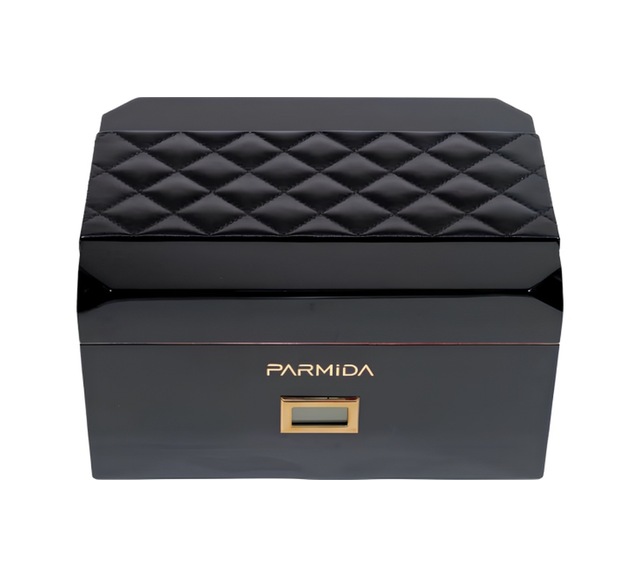 Parmida Siyah Deri Şeritli Çekmeceli Sedir Humidor Puro Kutusu
