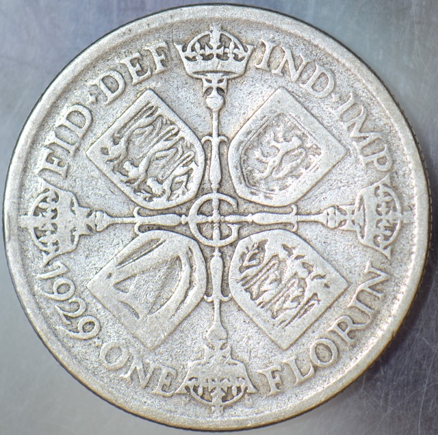Birleşik Krallık 1 Florin 1929 Gümüş. Kral 5. George Dönemi. 10,9 Gr 28,5 Mm. İngiltere.