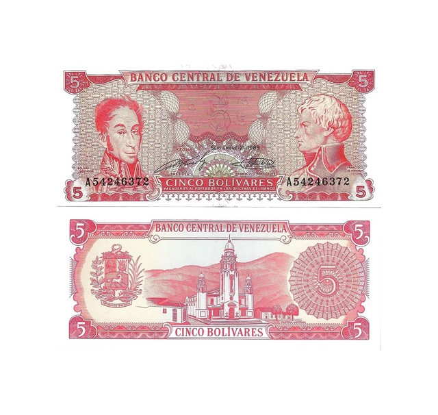 Venezuela 1989 Yılı 5 Bolivares Yabancı Kağıt Para Çil Unc Koleksiyon Para