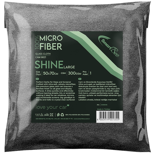 Smartbee Shıne Mikrofiber Kalın Oto Cam Bezi 50 70 300gsm Gri