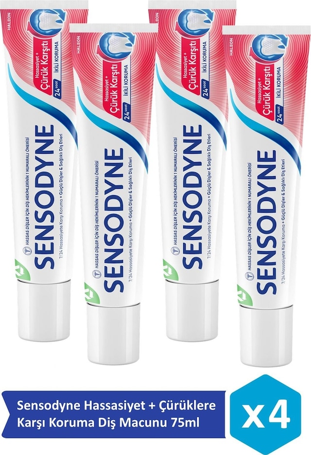 Sensodyne Hassasiyet + Çürüklere Karşı Koruma Diş Macunu 75ml X 4 Adet Beyazlık