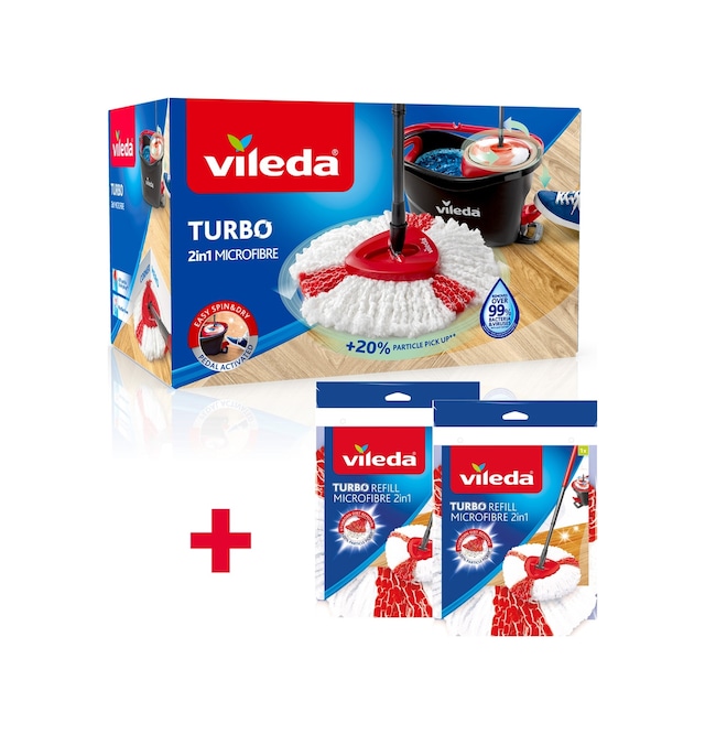 Vileda Turbo 2in1 Pedallı Temizlik Seti + Turbo 2in1 Mikrofiber Yedek Paspas 2'li