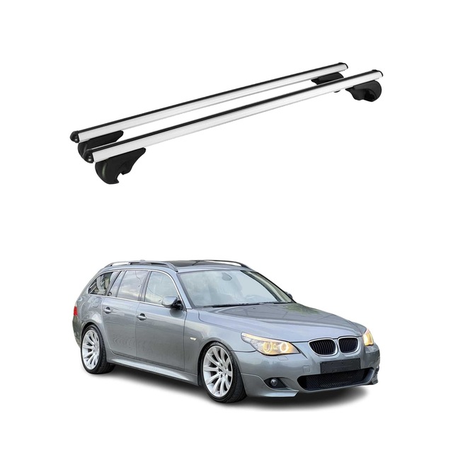 Bmw 5 Serisi E61 Station Wagon 2004-2010 Arası Uyumlu Port Bagaj Taşıyıcı Ara Atkı Alüminyum Gümüş 2 Parça