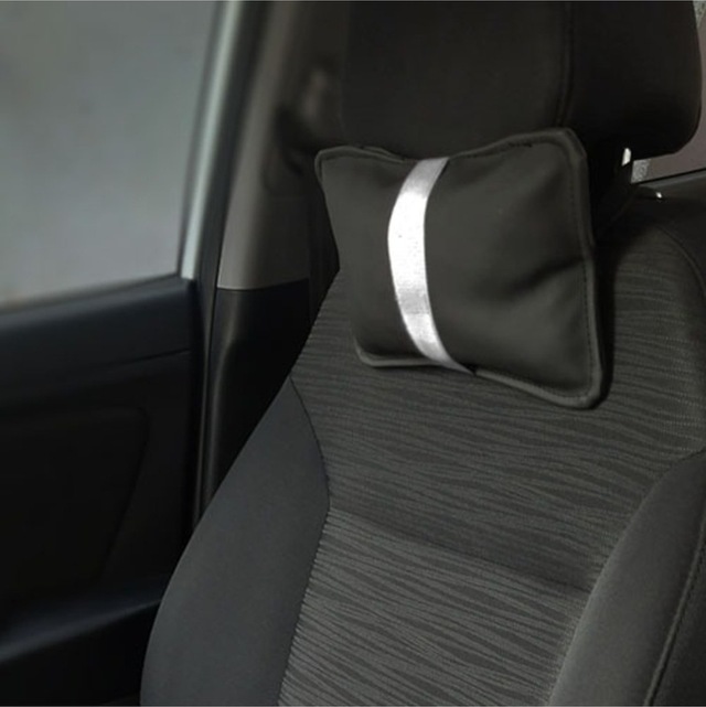 Peugeot 208 Uyumlu Oto,araç Boyun Beyaz Şerit Boyun Yastığı 2 Adet Siyah