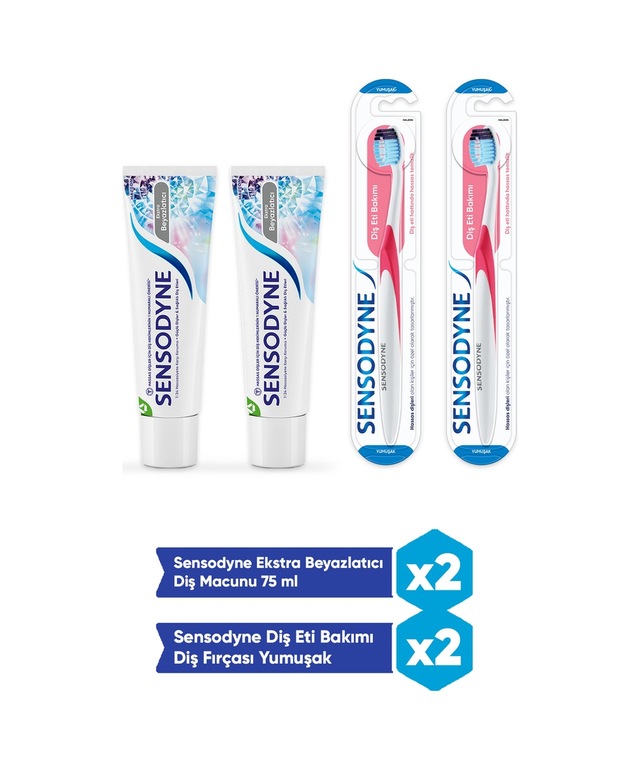 Sensodyne Ekstra Beyazlatıcı Diş Macunu 2 x 75 ML + Diş Eti Bakımı Diş Fırçası 2'li