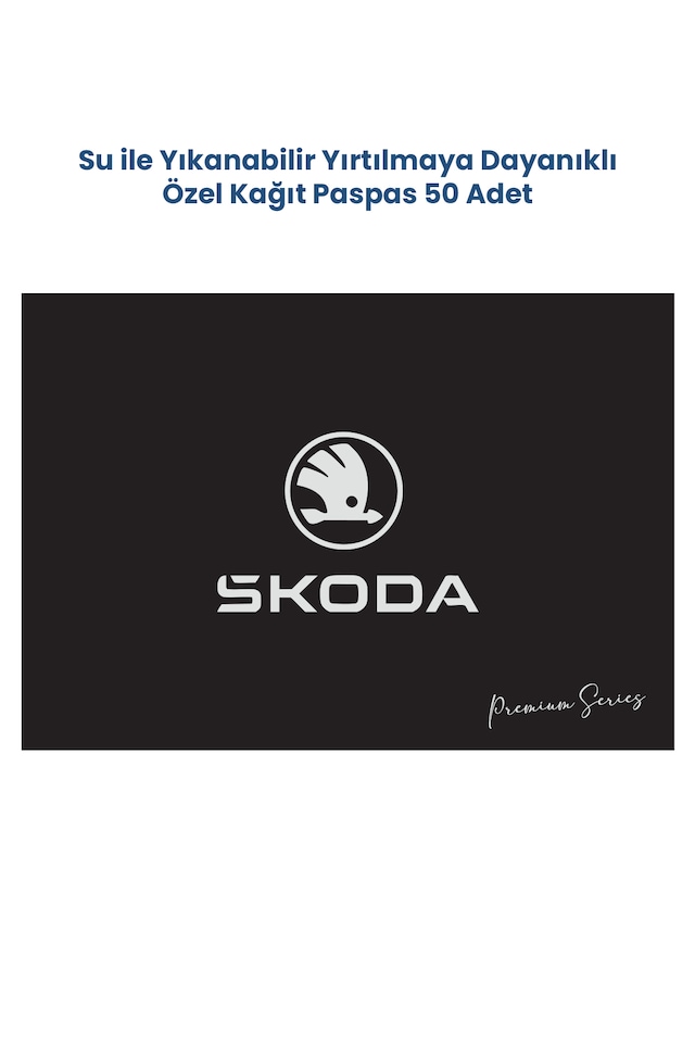Suya Dayanıklı Yıkanabilir Skoda Yatay Oto Paspas Kağıdı Siyah Gümüş Baskı 50 Adet - 35x50cm