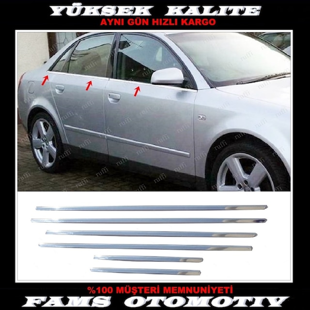 Audi A4 B6 B7 Krom Cam Çıtası 6 Prç 2000-2008 P. Çelik