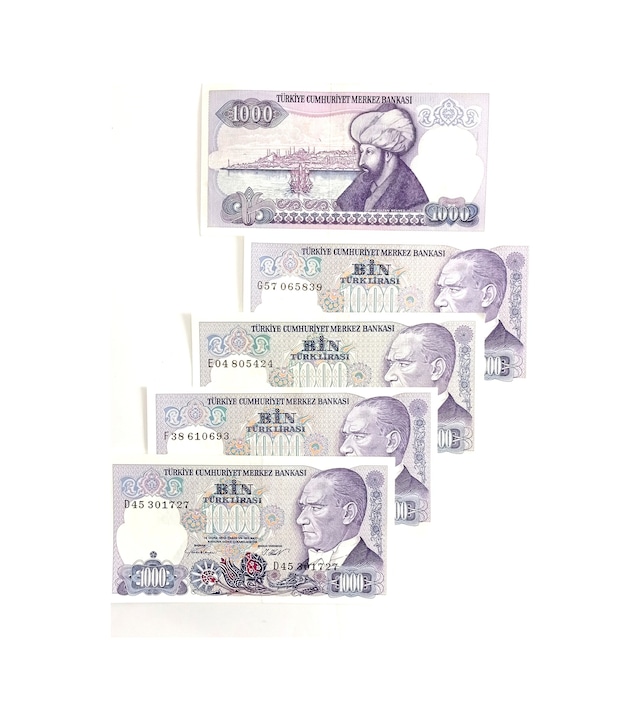 Cumhuriyetin İlk Dönemi 7 Emisyon 1.000 Türk Lirası Koleksiyon Para