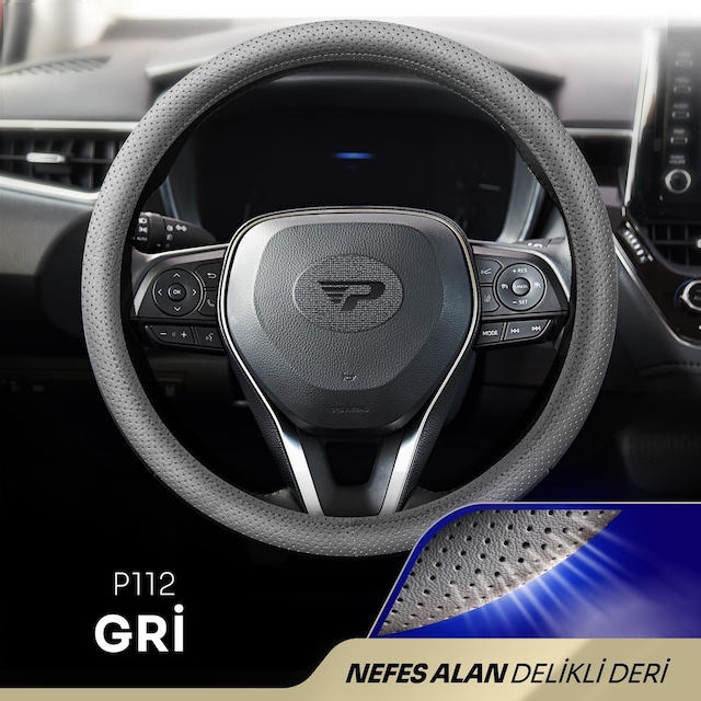 Panda Oto Direksiyon Kılıfı - Delikli Deri-gri