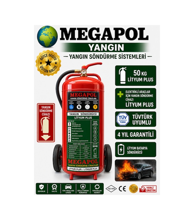 Lityum Plus 50 Kg Elektrik Araç Şarj İstasyonları İçi Yangın Söndürme Cihazı, Yangın Tüpü