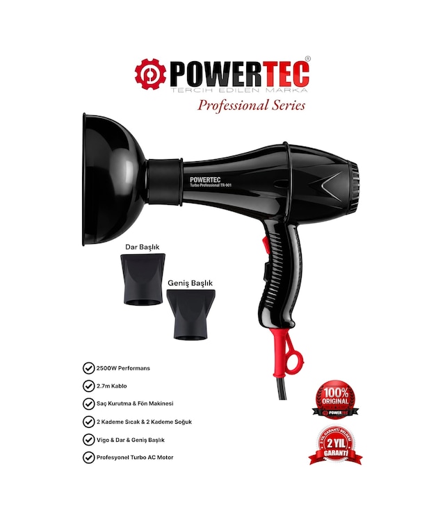 Powertec TR-901 + Vigo Başlık Profesyonel Saç Kurutma Makinesi & Fön Makinesi