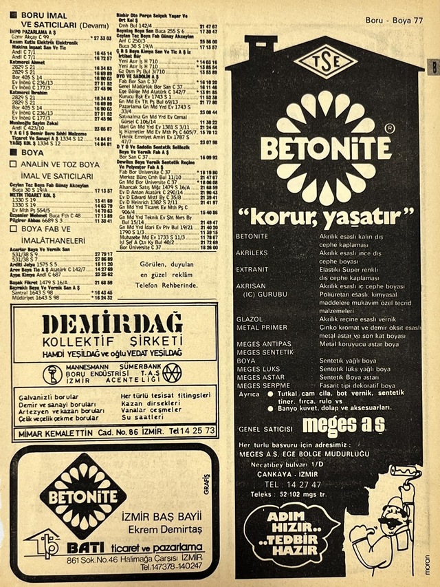 İzmir 1982-1983 Meslek Reklam İlanı Efemera S77 Teşhir Ürün