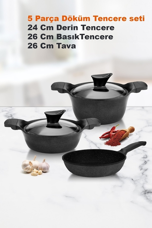 Cvs Dn 20030 5 Parça Döküm Granit Tencere Seti 24-26-26 Cm