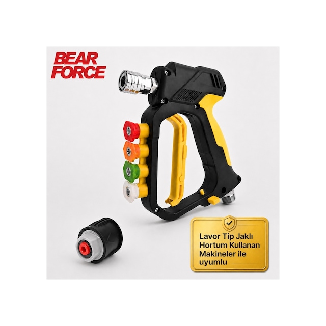 Robeve Bear Force Yüksek Basınçlı Yıkama Tabancası 345 Bar 5000 Psı 5 Li Nozul Seti 1/4 Quick Connect Kısa Yıkama Tabancası Oto Yıkama Tabancası Lavor Uyumlu