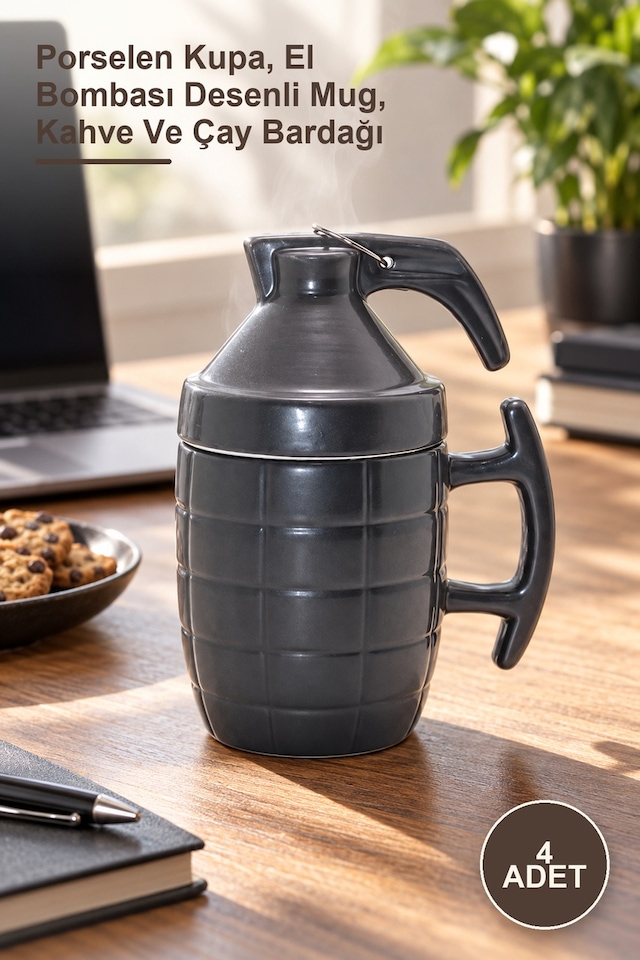 4 Adet Porselen El Bombası Kupa Bardak Porselen Kupa, El Bombası Desenli Mug, Kahve Ve Çay Bardağı