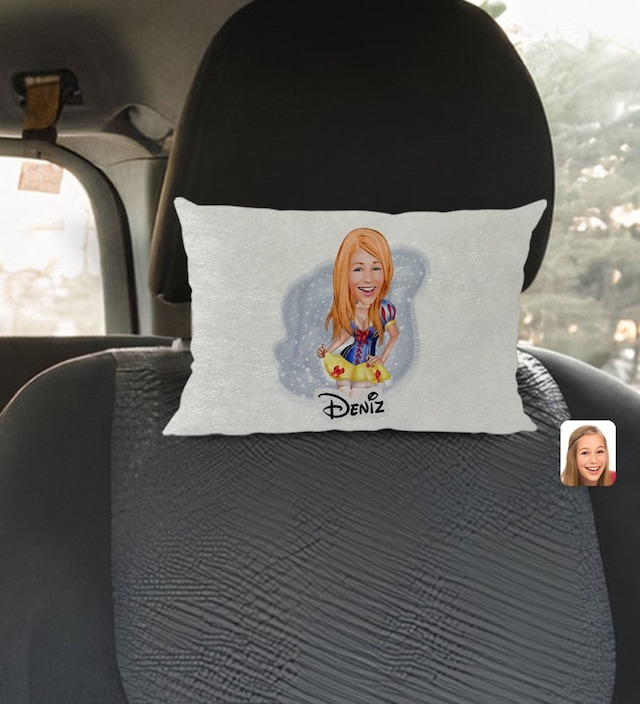 Bk Gift Kişiye Özel İsimli Kadın Karikatürlü Dikdörtgen Araç Koltuk Yastığı