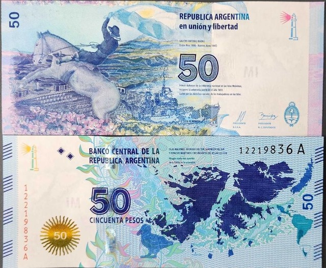 Arjantin 50 Peso 2015 Falkland Adaları Temalı Malvınas Adaları Çil Kondisyon.