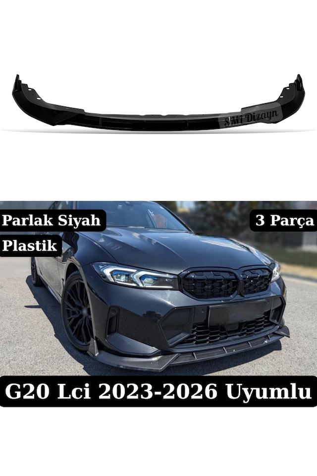 Bmw 3 Serisi G20 Lcı Uyumlu Ön Lip - Parlak Siyah Piano Black 3 Parça Plastik M Sport Tampon Eki 2022-2026