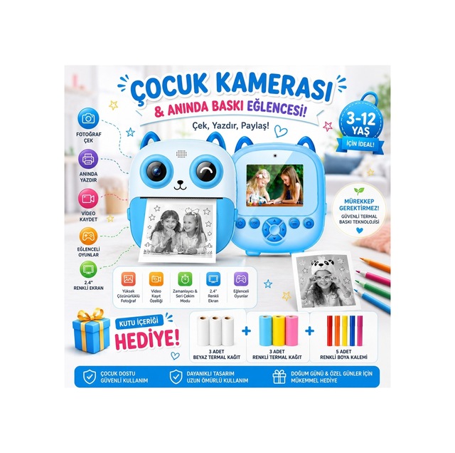 Robeve Video Kayıtlı Selfie Özellikli Anında Baskılı Termal Yazıcılı Fotoğraf Makinesi