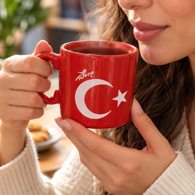 Kupa Bardak 300 Ml Türk Bayrağı Temalı Kırmızı Ay Yıldız Kahve Çay Bardağı