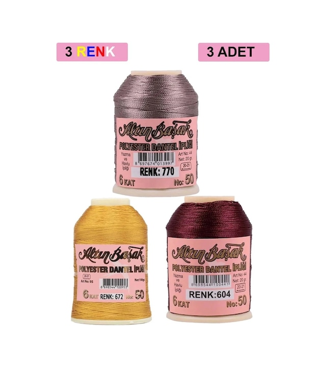 Ers 3 Adet Altınbaşak Oya Ve Dantel İpi 20 Gr - Royaleks - No: 672 - 604 - 770