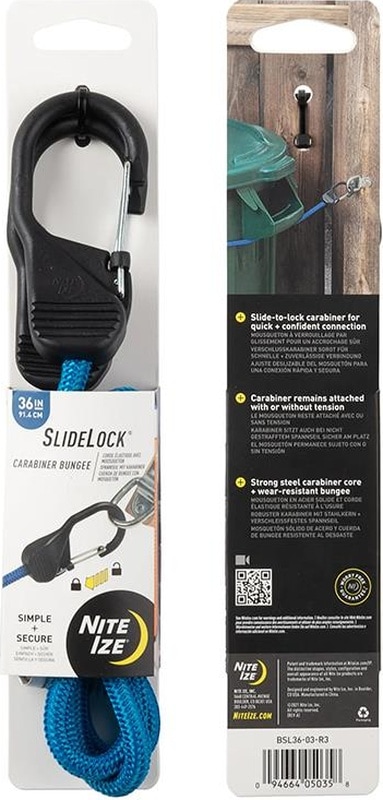 Nite Ize Slidelock Carabiner Bungee Gergi Lastiği / Kilitlenebilir Karabinalı Bungee Yük Sabitleyici Mavi- 91 Cm