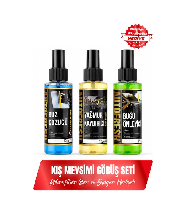 Kışlık 3'lü Oto Bakım Sprey Set Buğu Önleyici Buz Cözücü Yağmur Kaydırıcı 3x125ml