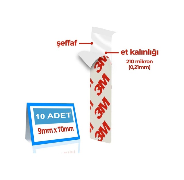 3m Hazır Kesim Şeffaf Çok Güçlü 9mmx70mm Bant 10'li