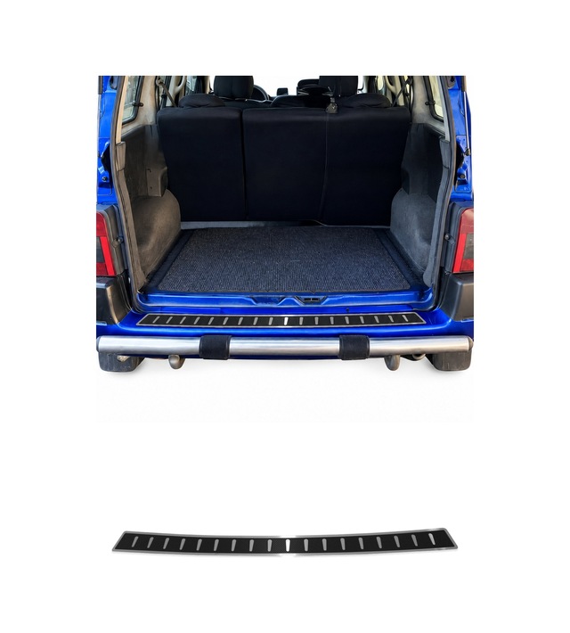 Citroen Berlingo / Peugeot Partner 1996-2008 Uyumlu Arka Tampon Eşiği Krom-karbon Folyolu