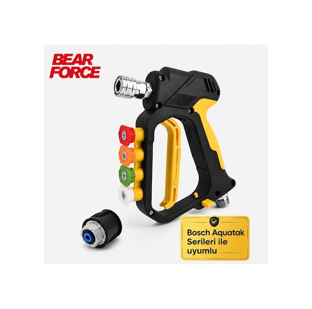 Robeve Bear Force Yüksek Basınçlı Yıkama Tabancası 345 Bar 5000 Psı 5 Li Nozul Seti 1/4 Quick Connect Kısa Yıkama Tabancası Oto Yıkama Tabancası Bosch Aquatak Uyumlu