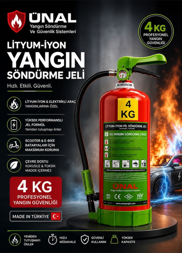 4 Kg Elektrikli Araç Lityum Yangın Söndürücü Kkt Yangın Tüpü Araç Garaj