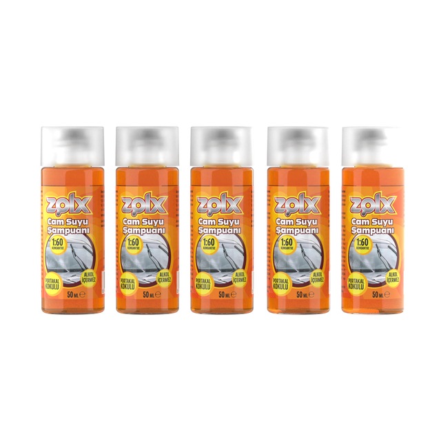 Zolx Portakal Kokulu Konsantre Oto Cam Suyu Şampuanı 50 Ml 5 Adet 1:60 Yoğun Formül