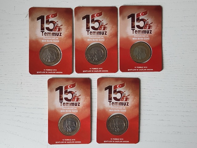 5 Adet 15 Temmuz 2016 Demokrasi Ve Milli Birlik Günü Hatıra Para