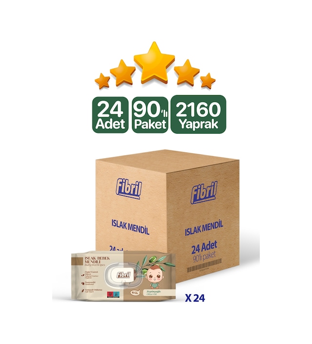 Fibril Zeytinyağlı Islak Bebek Mendili 24x90'lı Paket 2160 Yaprak