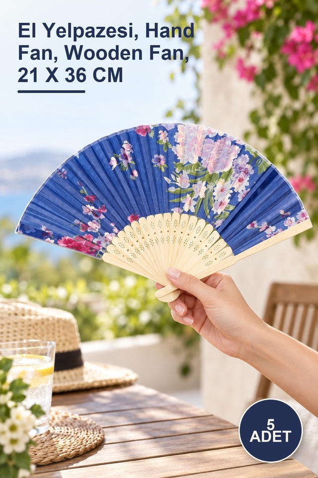 5 Adet Ahşap Yelpaze El Yelpazesi, Hand Fan, Wooden Fan, 21 X 36 Cm