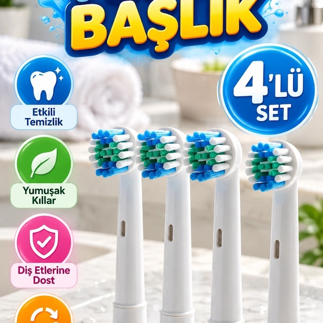 Elektrikli Diş Fırçası İçin 4 Lü Yumuşak Kıllı Yedek Başlık Seti