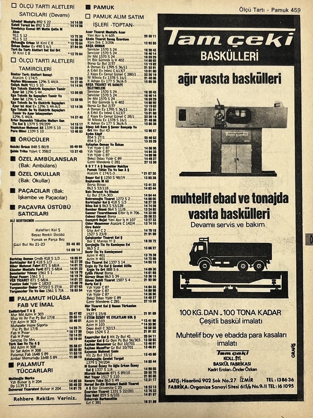 İzmir 1982-1983 Meslek Reklam İlanı Efemera S459 Teşhir Ürün