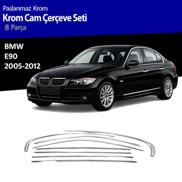 Bmw E90 Cam Çıtası Komple Set Çerçevesi Kromu Nikelajı 2005 - 2012