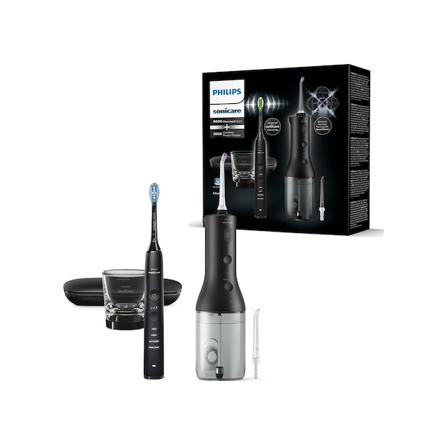 Philips Sonicare Kablosuz Power Flosser Ağız Sulama Cihazı Ve Diamondclean 9000 Elektrikli Diş Fırçası - Temiz Dişler, Temiz Diş Etleri Ve Plak Temizleme, Siyah Model Hx3886/43