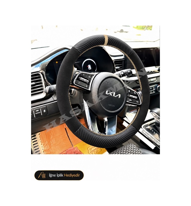 Kia Sorento Mq4 Dikme Direksiyon Kılıfı Alcantara Süet Mat Karbon Bej Yüzük Ve Dikiş Yuvarlak Direksiyon 2020-2026