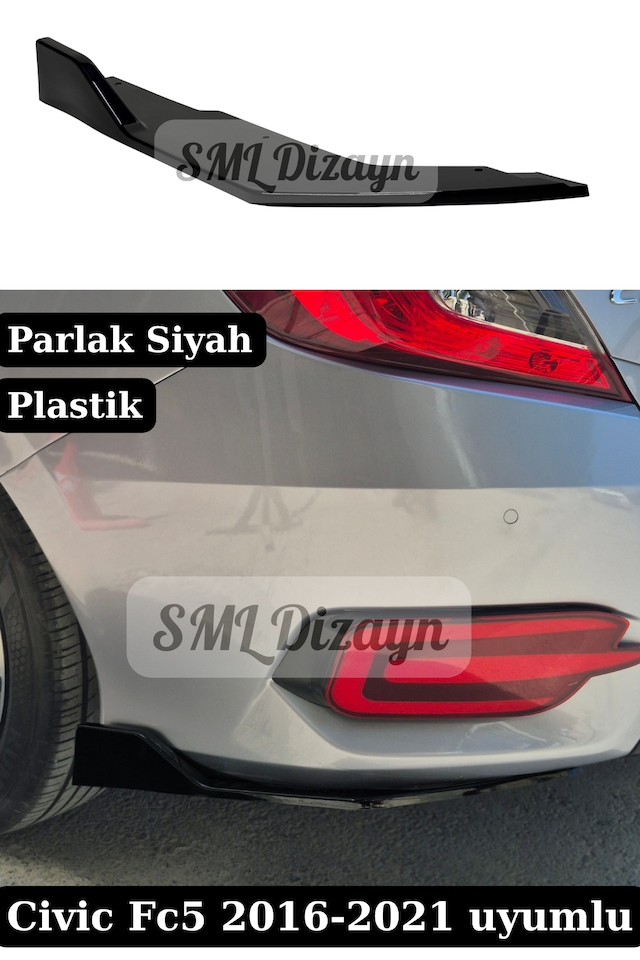 Honda Civic Fc5 Uyumlu Arka Flap Seti - Parlak Siyah Piano Black Tampon Bıçağı Plastik Sağ-sol Takım