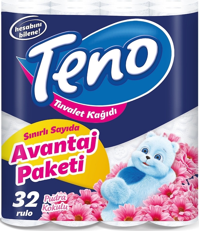 Teno Çift Katlı Pudra Kokulu Ultra Tuvalet Kağıdı 32 Rulo