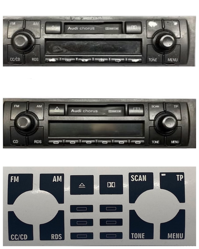 A4 B6 - B7 Kasa 2001-2008 Arası Radio Teyp Ünitesi Tuş Takımı Tamir Kiti Sticker Etiketi 1 Adet