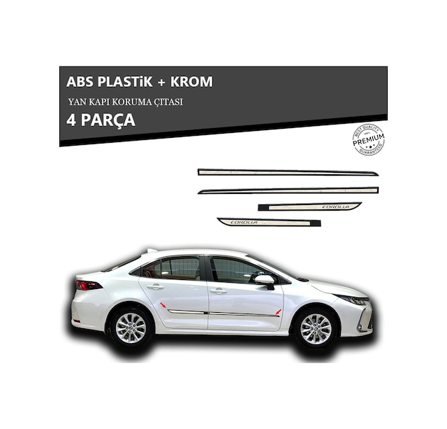Toyota Corolla 2013 Üzeri Yan Kapı Koruma Çıtası Plastik + Krom Unvrslppkçt00060