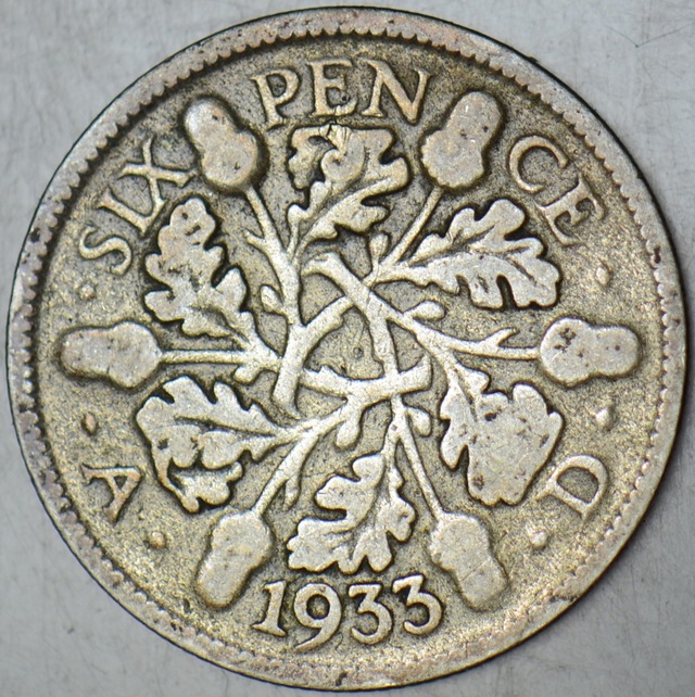 Birleşik Krallık 6 Pence 1933 Gümüş. Kral 5. George. 16 Mm. 2,7 Gr. İngiltere.