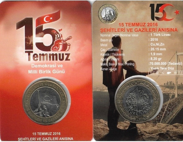 2016 Yılı 15 Temmuz Demokrasi Ve Milli Birlik Günü 1 Türk Lirası Özel Kitiyle