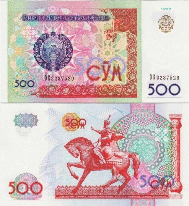 Özbekistan 500 Som 1999 Çil Kondisyon.