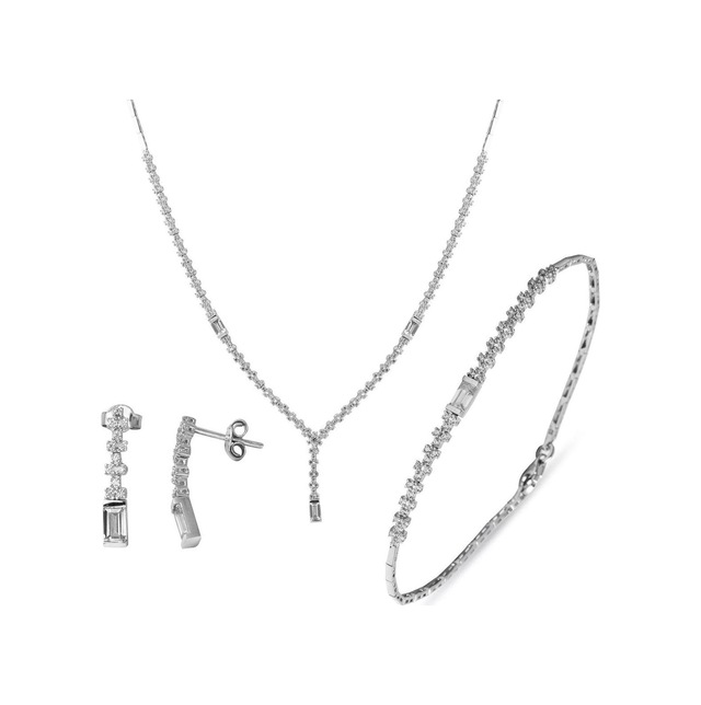 Favori Baget Taşlı 14 Ayar Beyaz Altın Set EKOTDT562BY-98-W