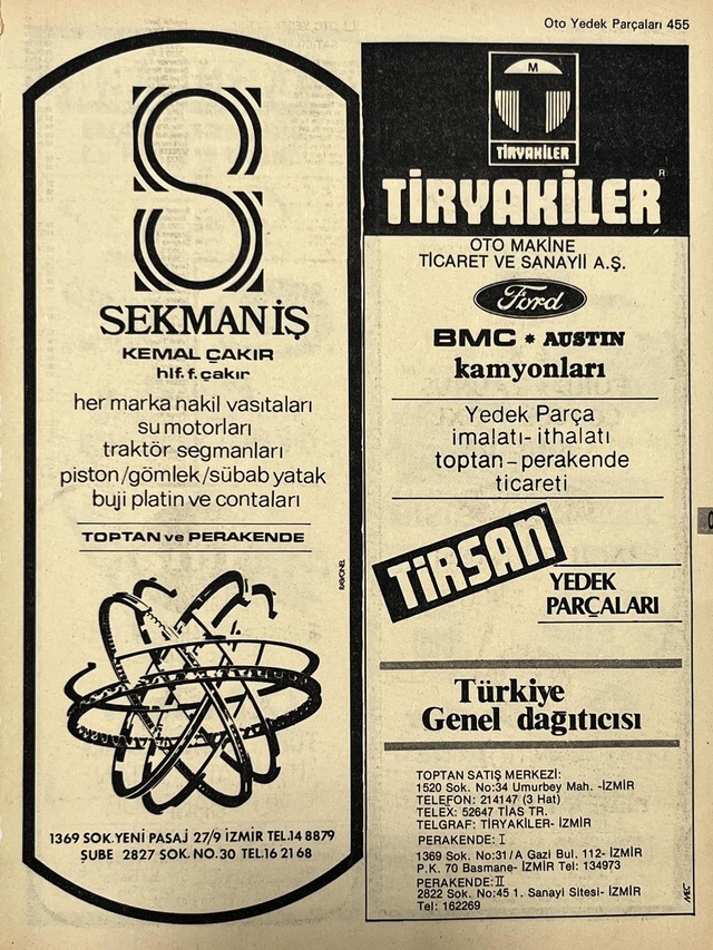 İzmir 1982-1983 Meslek Reklam İlanı Efemera S455 Teşhir Ürün