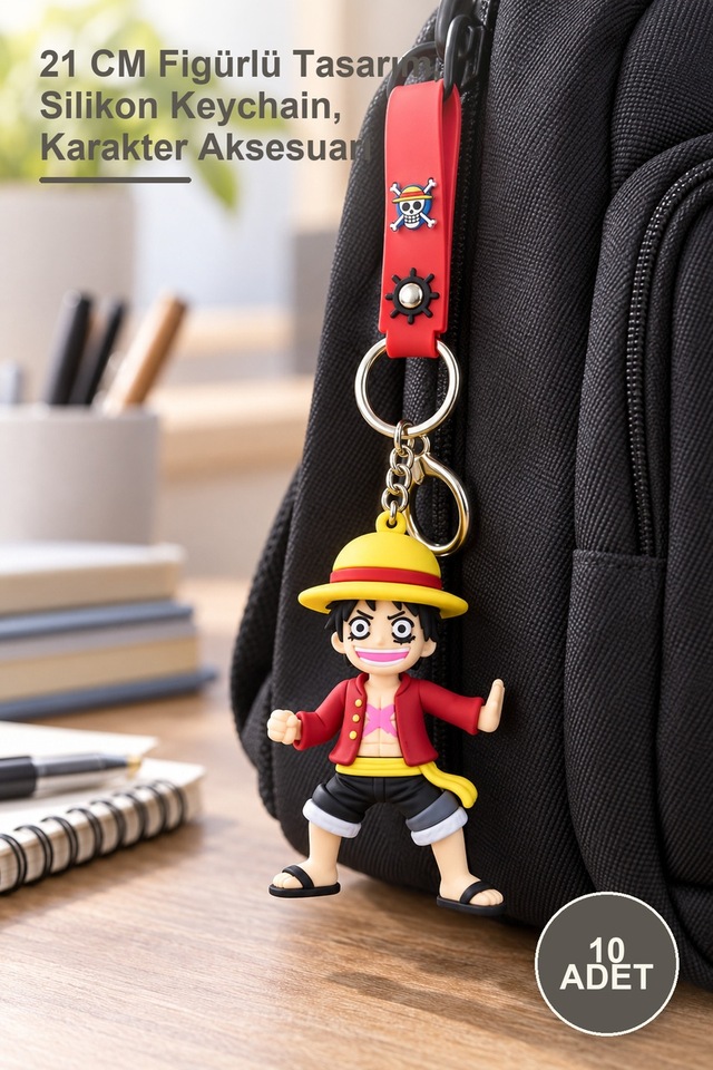 10 Adet Luffy Silikon Anahtarlık 21 Cm Figürlü Tasarım, Silikon Keychain, Karakter Aksesuarı